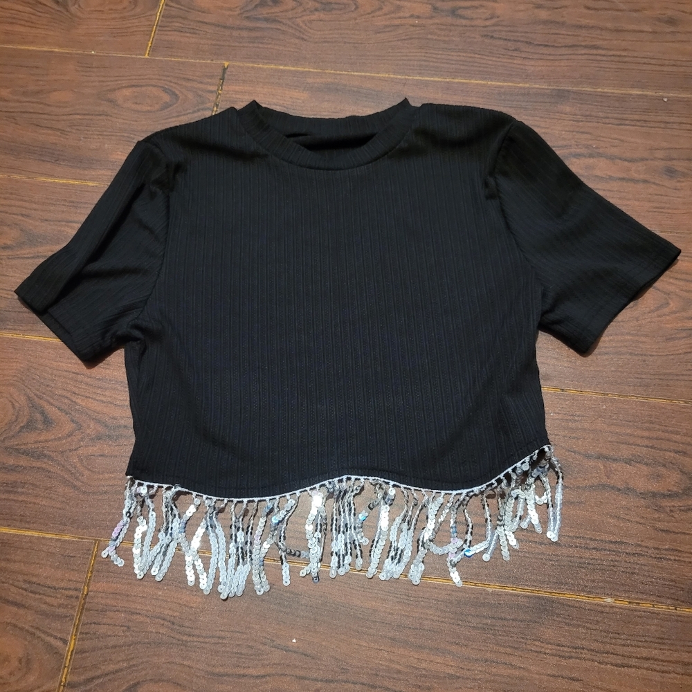 Black Fringe Crop Top